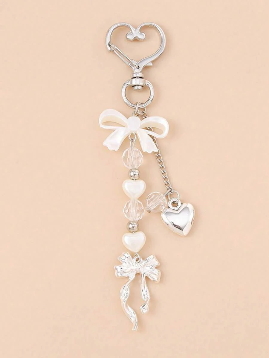 Unisex Faux Pearl Bow Keychain