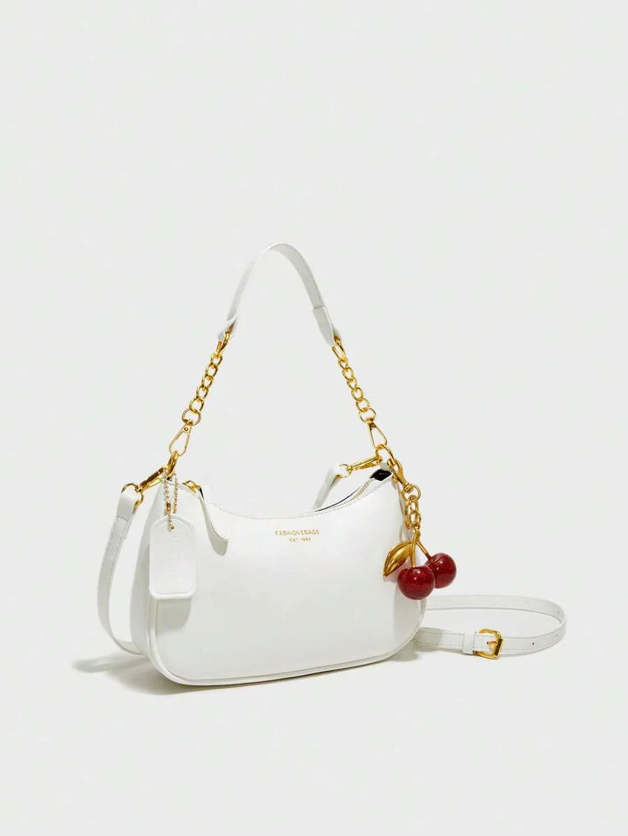White Ladies' Shoulder Bag Made Of PU Material
