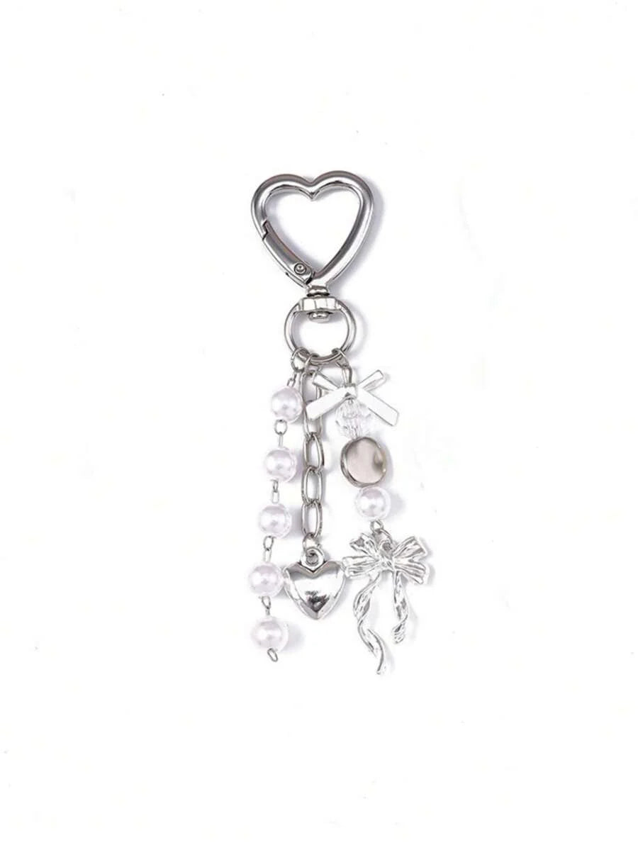 Unisex Faux Pearl Bow Keychain