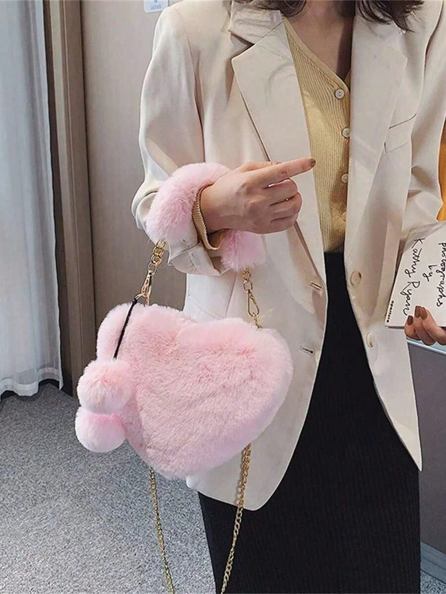 Furry Heart-Shaped Girls Purse