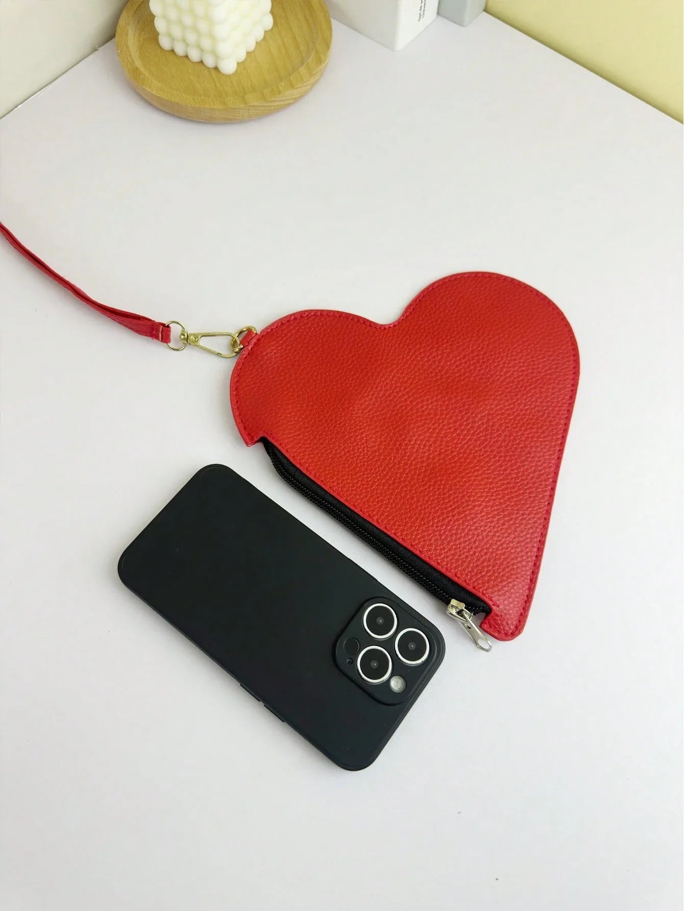 Red Heart-Shaped Wristlet Bag