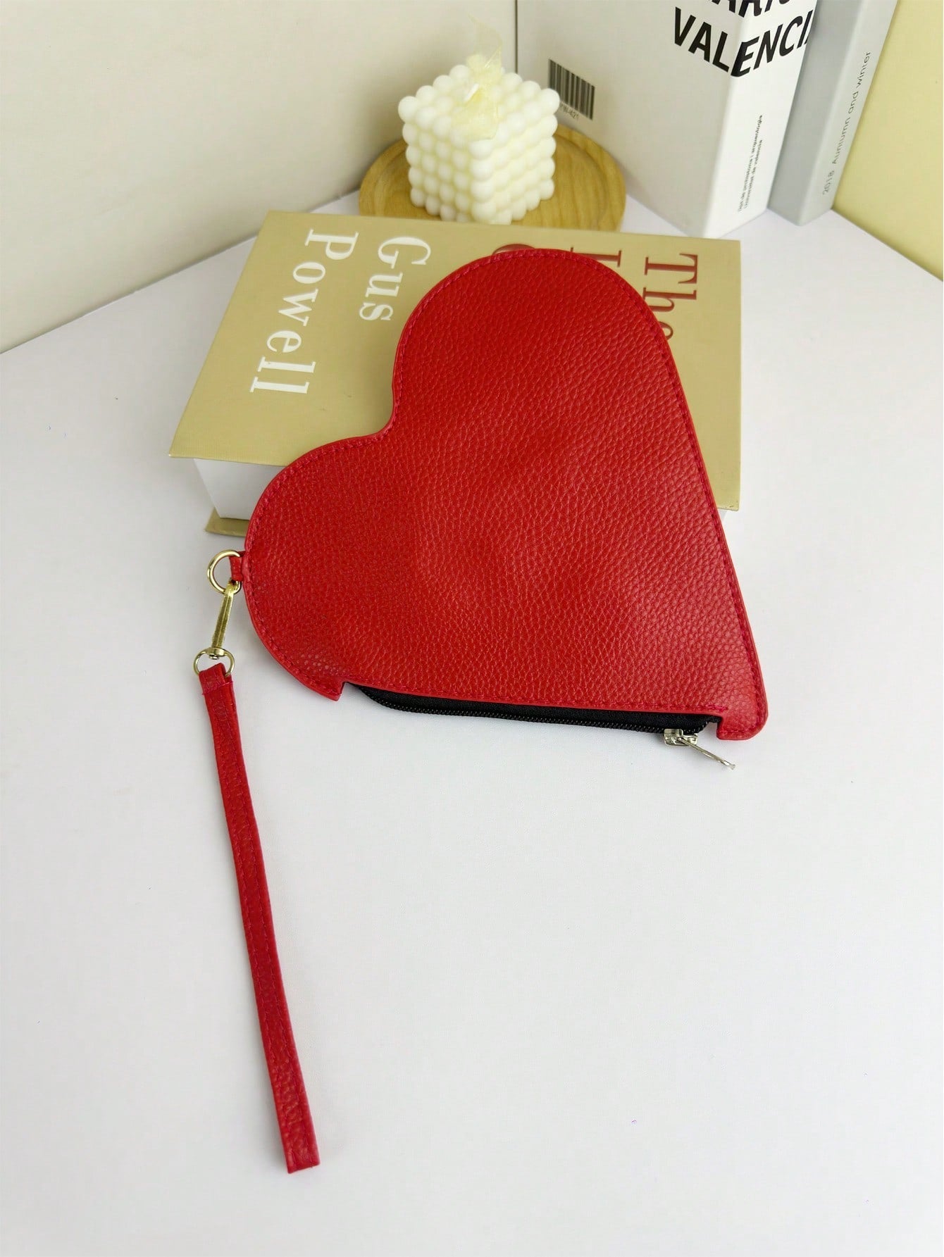 Red Heart-Shaped Wristlet Bag