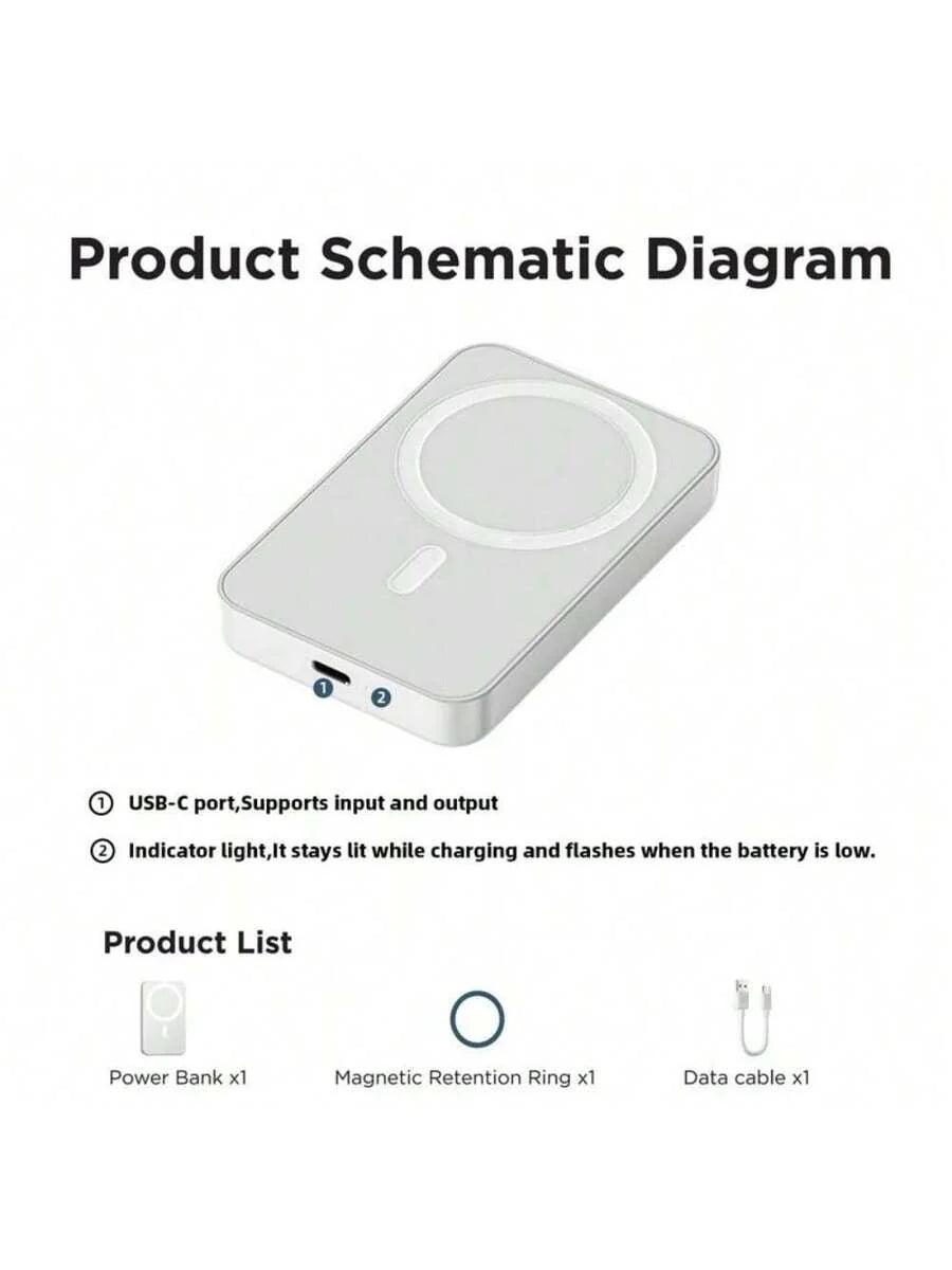 Magnetic Wireless Power Bank 5000mAh Qi2 Certified 15W Fast Charging