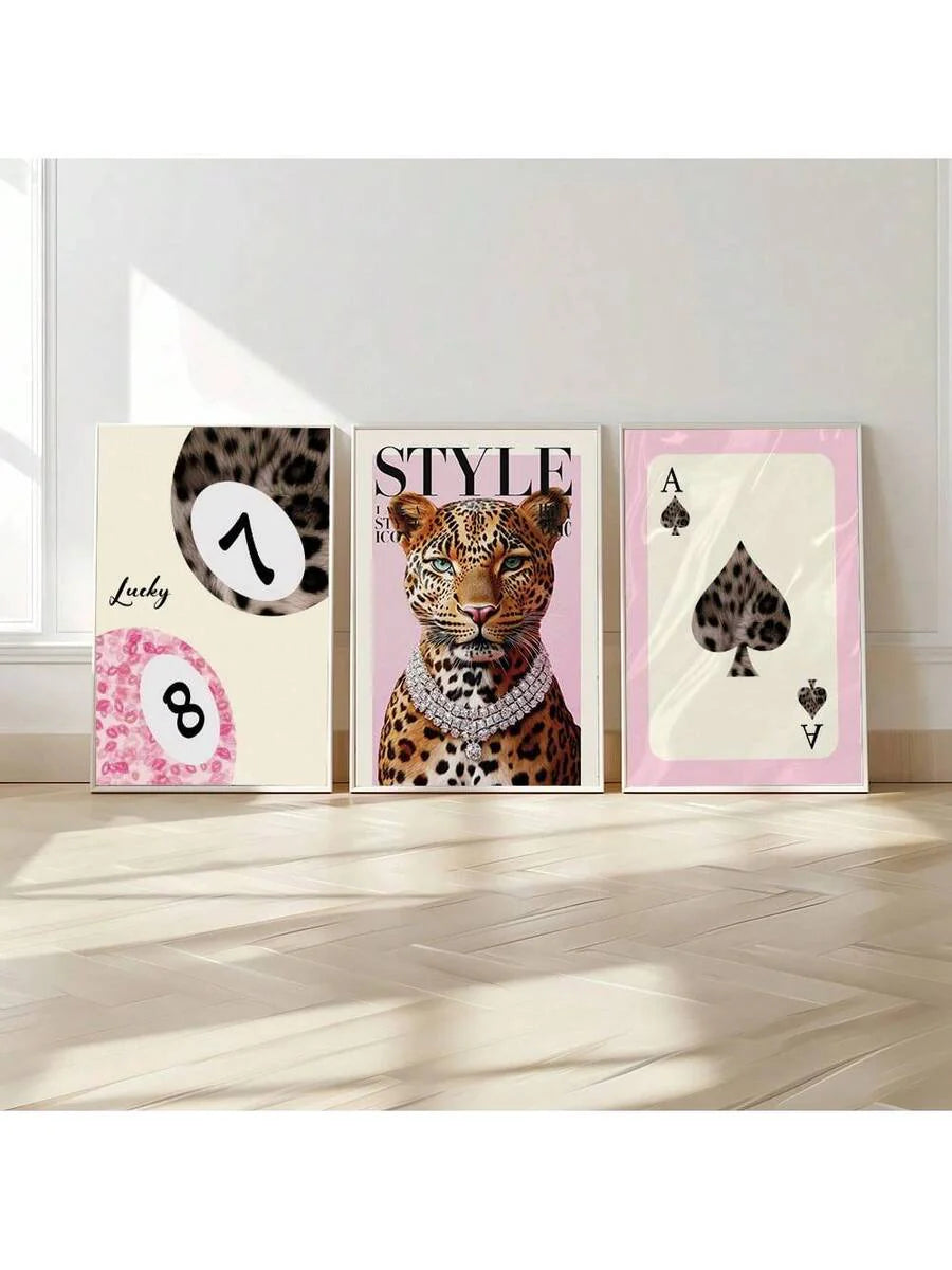 Leopard Cheetah Mural Decorative Canvas Painting Pink Fashion