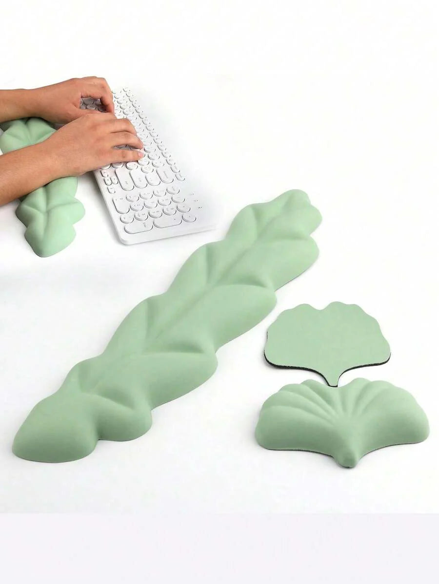 Green Leaf Shaped Keyboard Wrist Rest   Mouse Pad