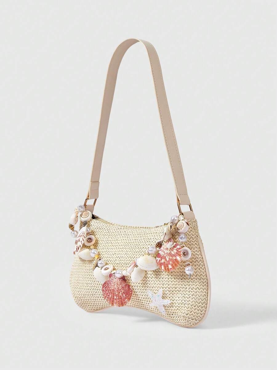 ROMWE Fairycore Summer Beach Starfish Series Woven Shoulder Bag