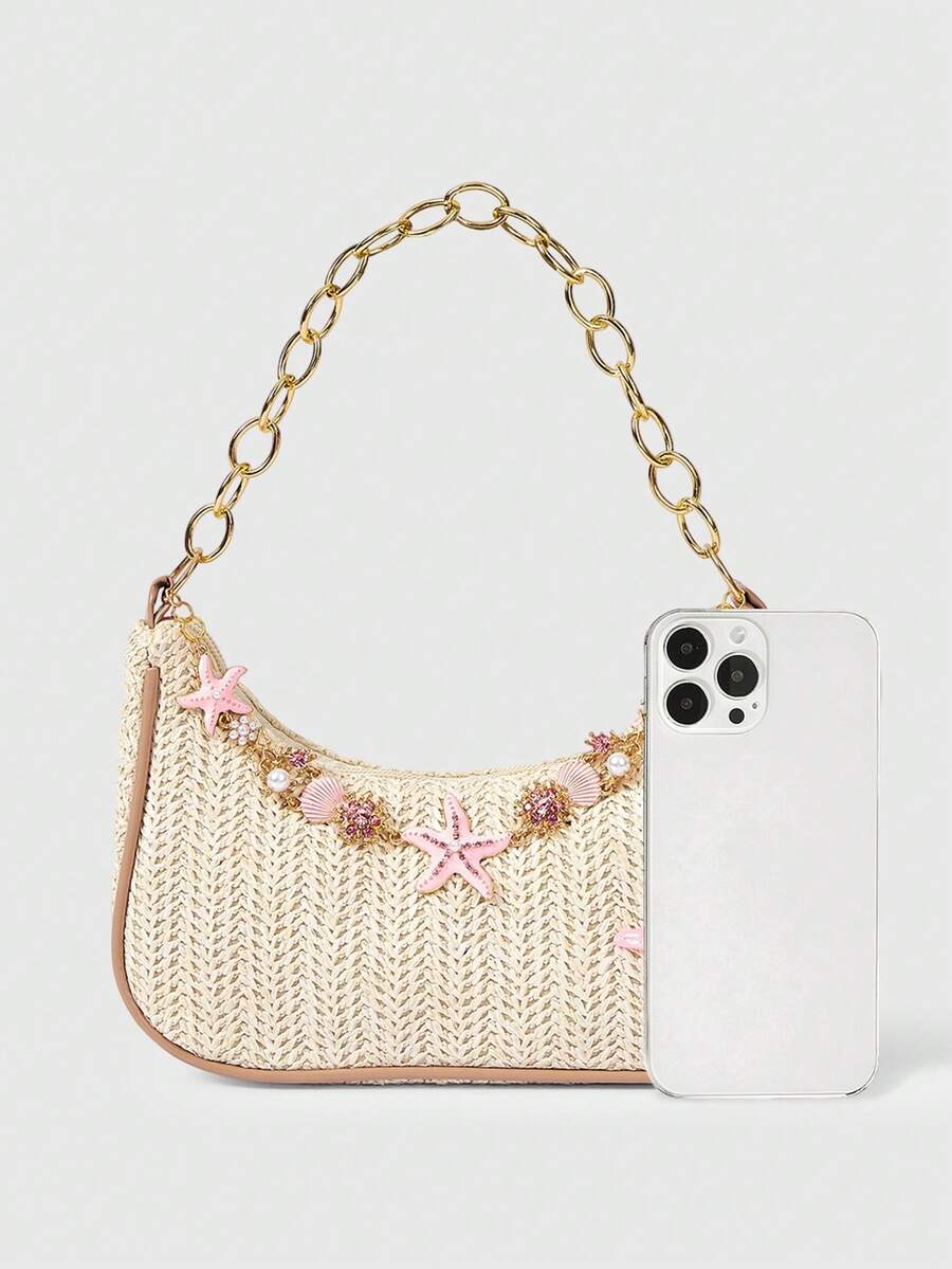 ROMWE Fairycore Summer Beach Starfish Series Woven Shoulder Bag
