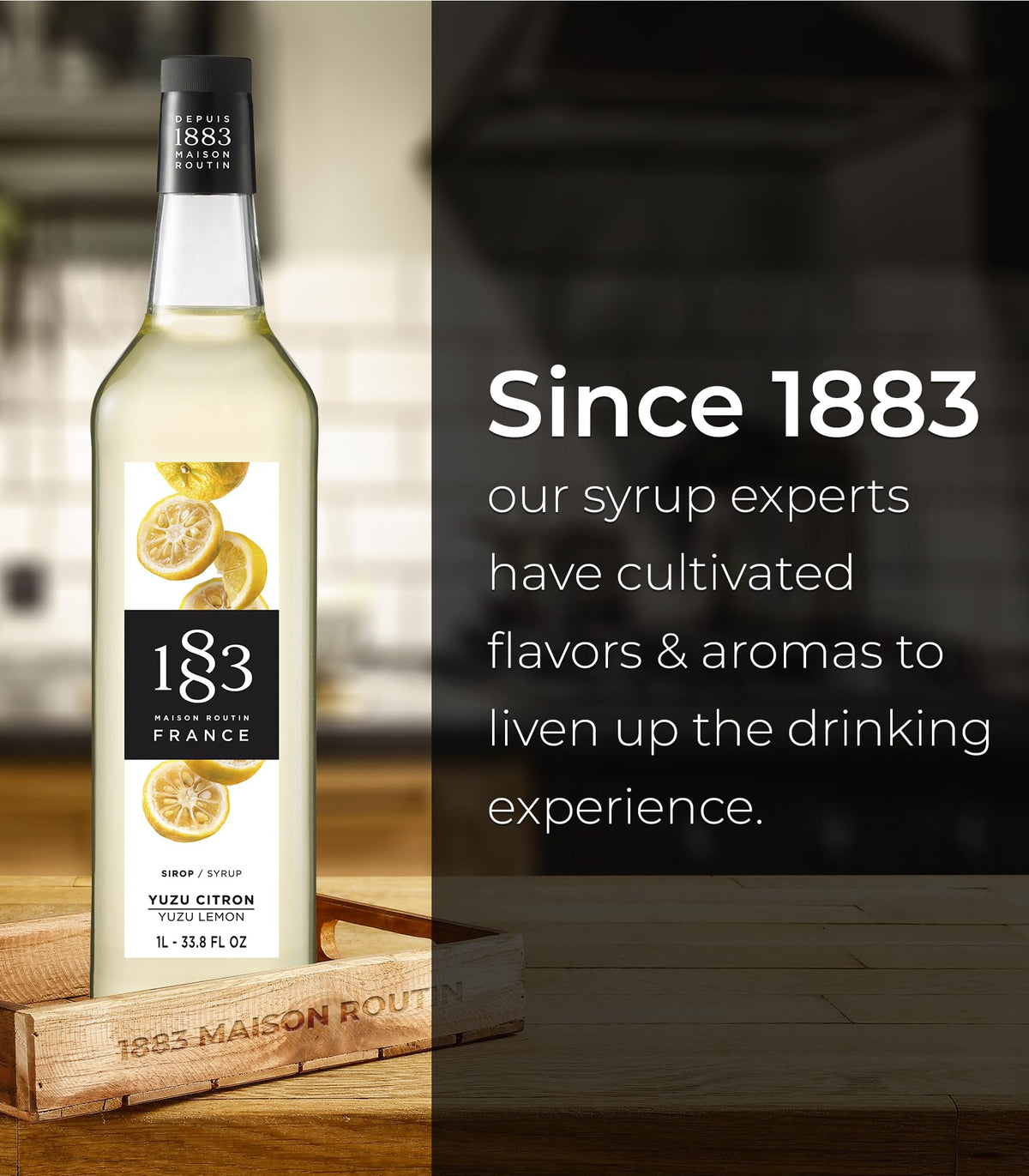 1883 MAISON ROUTIN Yuzu Lemon Syrup – Made in France, 1L Glass Bottle