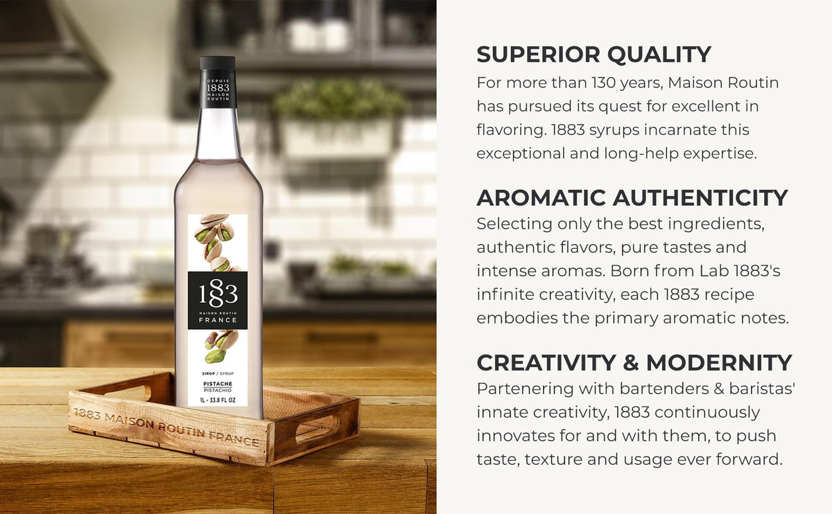 1883 Pistachio Syrup for Drinks – Made in France, 1 Liter Glass Bottle | Maison Routin