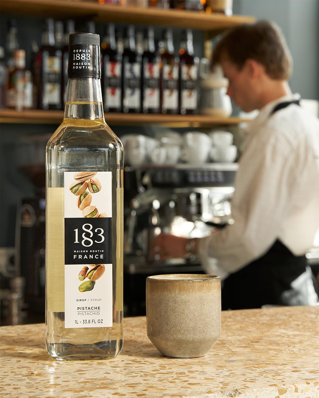 1883 Pistachio Syrup for Drinks – Made in France, 1 Liter Glass Bottle | Maison Routin