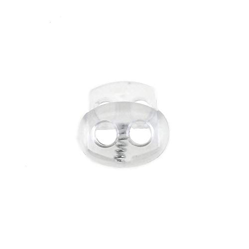 Spring Elastic Fastener Toggles Plastic Cord Lock Buttons Stopper Slider Thread Smooth Hold Tightly - color: Double Holes Clear-17*19mm 40pcs
