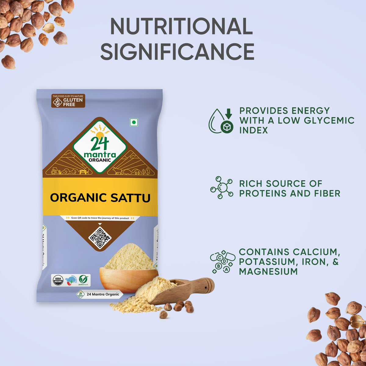 24 Mantra Organic Sattu Atta (500g) | High-Protein, Low-Glycemic Flour