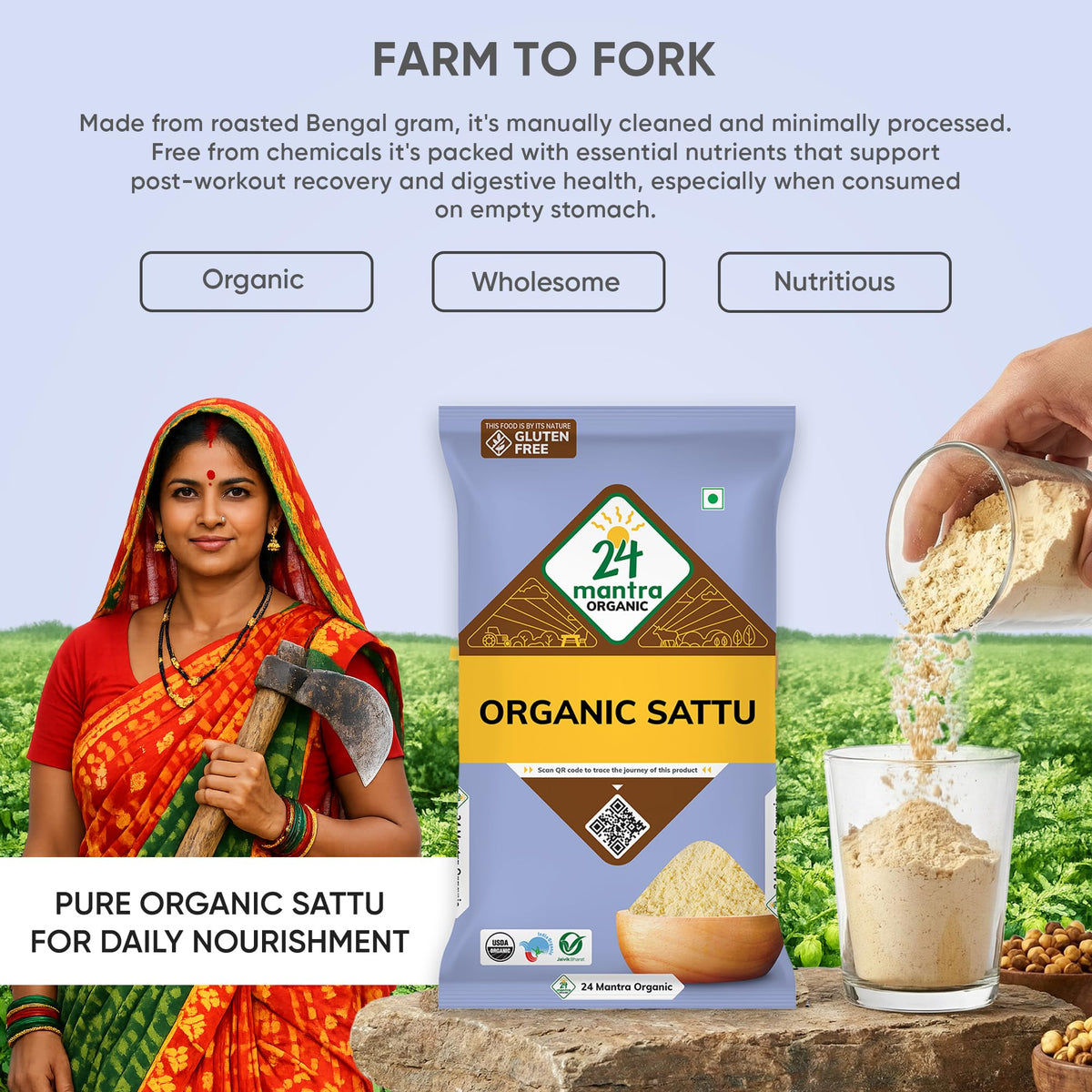24 Mantra Organic Sattu Atta (500g) | High-Protein, Low-Glycemic Flour