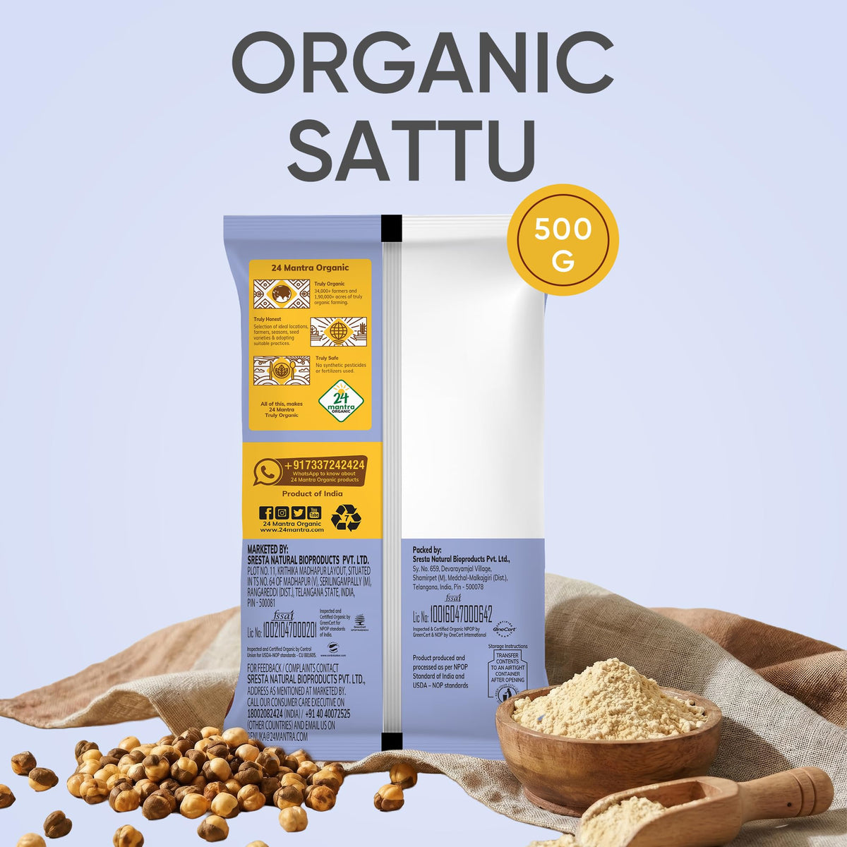 24 Mantra Organic Sattu Atta (500g) | High-Protein, Low-Glycemic Flour