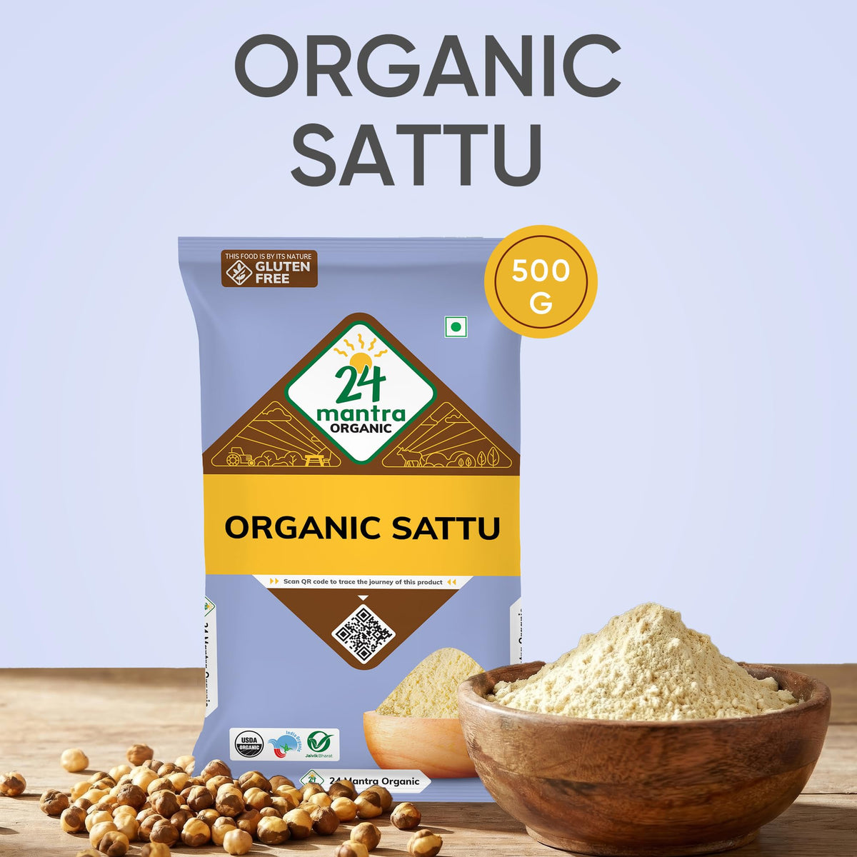 24 Mantra Organic Sattu Atta (500g) | High-Protein, Low-Glycemic Flour