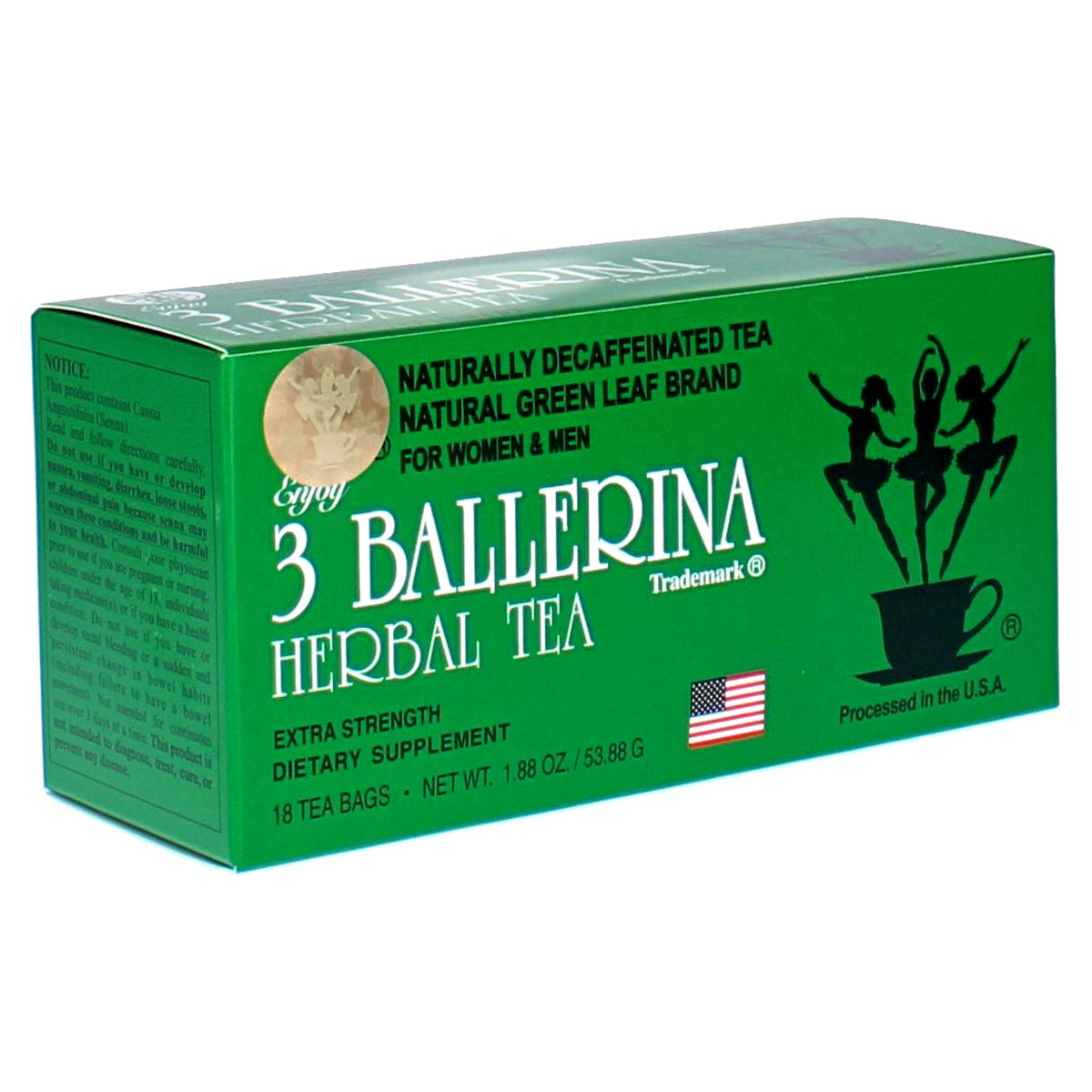 3 Ballerina Diet Tea Extra Strength – Caffeine-Free Herbal Tea Bags for Digestive Comfort (108 Count, Pack of 6)