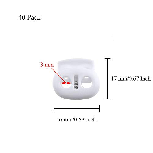 Spring Elastic Fastener Toggles Plastic Cord Lock Buttons Stopper Slider Thread Smooth Hold Tightly - color: Double Holes White-17*16mm 40pcs