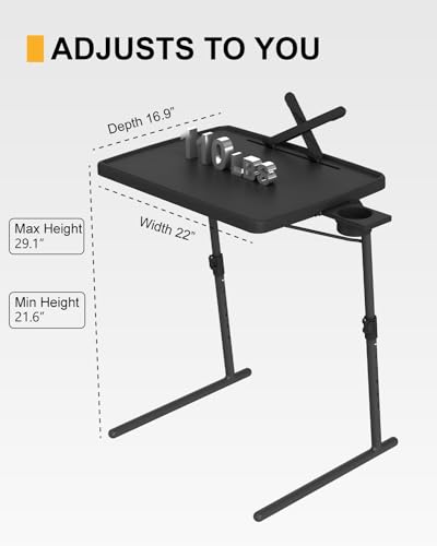 2PK Adjustable TV Tray Table with Cup Holder - 22 x 16.9 inch TV Dinner Tray on Bed & Sofa, Large Size Comfortable Folding Tables, Laptop Table for Couch with 6 Height & 3 Tilt Angle Adjustment - size: XL TV tray-2 pack
