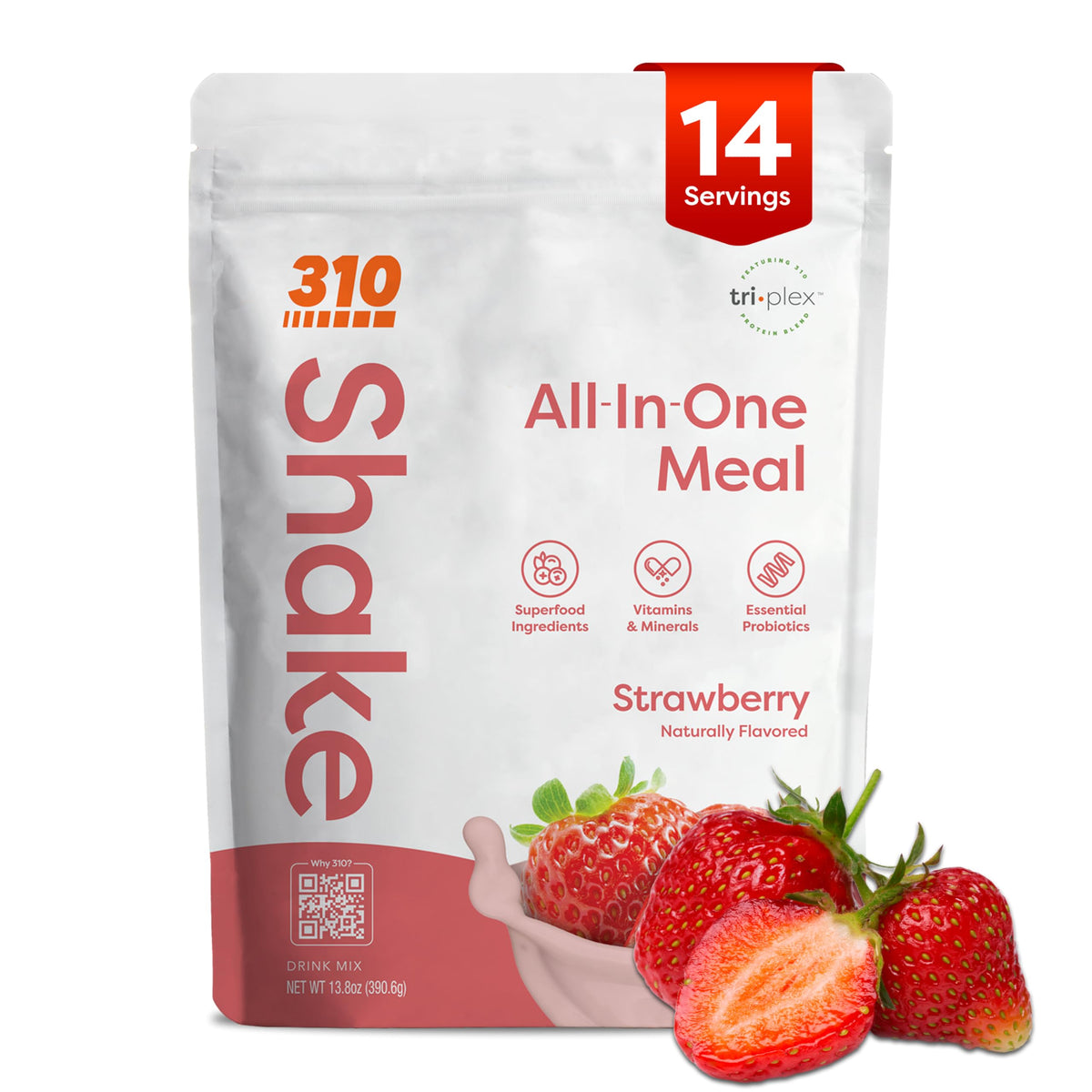 310 Nutrition All-In-One Plant-Based Meal Replacement Shake – Strawberry, 14 Servings
