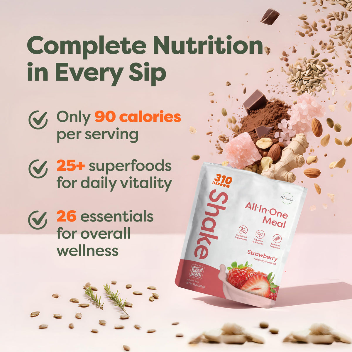 310 Nutrition All-In-One Plant-Based Meal Replacement Shake – Strawberry, 14 Servings