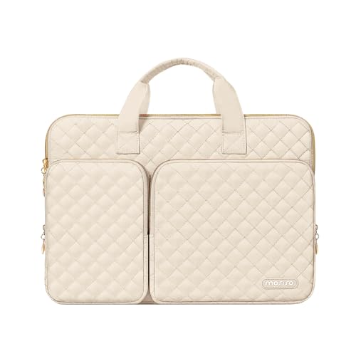 MOSISO 360 Protective Laptop Case 13.3 inch, 13-13.3 inch Laptop Sleeve | Compatible with MacBook Air/Pro 13/Pro 14,HP Dell ASUS Lenovo, Square Quilted Bag with 2 Pockets&Handle&Belt, Sand - color: Sand, size: 13.3 inch
