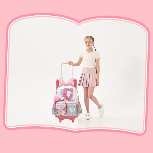 HTgroce Cute Rolling Backpack with Wheel,School Backpack for Kids Girl Roller Schoolbag Wheeled Backpacks Set Carry-on Luggage,Pink L - color: Pink, style: C