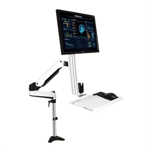 Monitor Arm, Single Monitor Desk Mount, Sit Stand Workstation with keyboard tray and mouse box, Height Adjustable gas spring Single Monitor Mount Arm, Holds up to 13.2lbs ,for Laptop, Computer ect(700 - size: 700mm