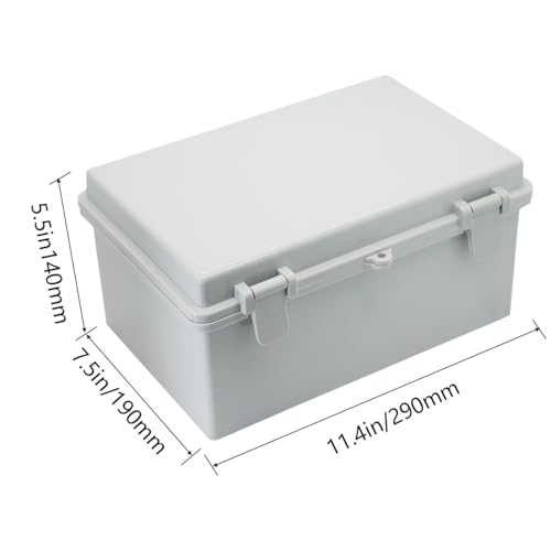 Waterproof Outdoor Electrical Box Junction Box Weatherproof IP67 ABS Plastic Enclosure Switch Router Project Box with 2 Cable Glands Grey 11.4"x7.5"x5.5" - size: 11.4"L x 7.5"W x 5.5"H