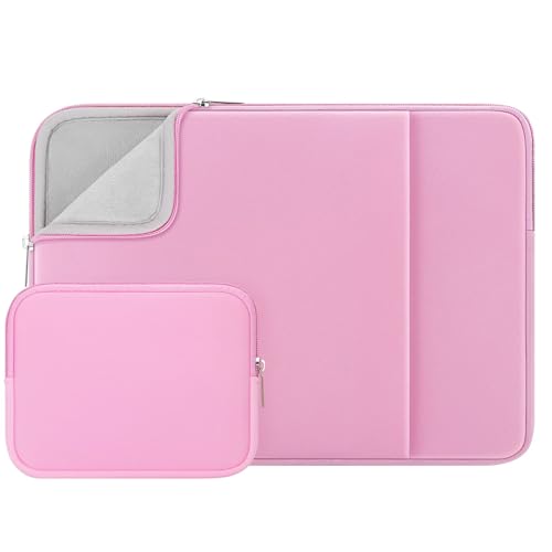 RAINYEAR 14 Inch Laptop Sleeve Case with Pocket & Accessories Pouch, Pink | Protective Soft Fluffy Lining Carrying Bag Compatible with 14 inch Notebook Computer Chromebook - color: Pink (Upgraded Version), size: 14"