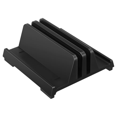 ABOOFAN Adjustable Black Laptop Storage Stand with Dual Slots Upright Laptop Rack Vertical Holder for Office Desk Organizer and Tablets