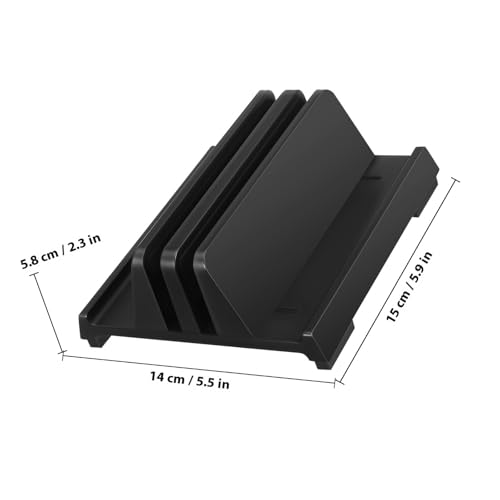 Zerodeko Adjustable Vertical Laptop Stand Dual Slot Desktop Organizer Black Space-Saving Laptop Holder for Office Workspace
