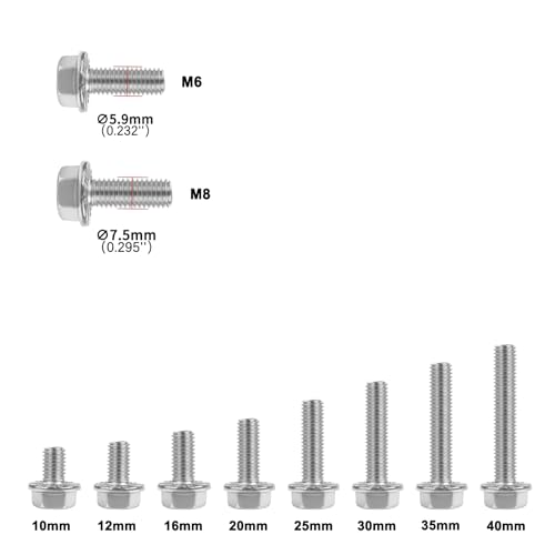 M6x10mm Serrated Flanged Hex Head Screws Bolts 25pcs HS/JXLS-10 | 304 Stainless Steel, External Hex Machine Screws, Equipped with Hex Sleeve, for Construction, for Automotive, for Industrial - size: M6x10mm