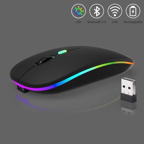 10 Pack Wireless Bluetooth Mouse,LED Dual Mode Rechargeable Silent Slim Laptop Mouse,Portable(BT5.2+USB Receiver) Dual Mode Computer Mice,for Laptop,Desktop Computer,ipad Tablet,Phone,TV (Black) - color: 10 pack black