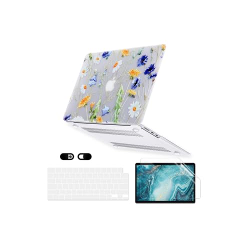 Case for MacBook Pro 14-inch Laptop M5 M4 M3 M2 M1 A3427 A3426 A3434 A3112 A3185 A3401 A2918 A2992 A2779 A2442 2026-2021 Release, Hard Shell&Keyboard Cover&Screen Protector&Webcam Cover,Floral Pattern - color: Yellow Blue