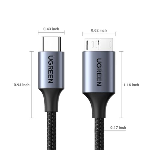 UGREEN 10Gbps USB C to Micro B Cable 3.3FT for External Hard Drive | 10Gbps transfer speed, braided shield, 40000+ bend tests, aluminum alloy shell, wide device compatibility - size: 3.3 FT