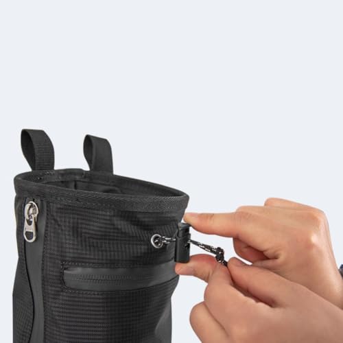 Climbing Chalk Bag with Anti-Leak Drawstring, 420D Oxford Magnesium Powder Bag for Rock Climbing and Weightlifting, Gym Chalk Bucket with Phone Pocket and Adjustable Belt, Blue(Black) - size: Black