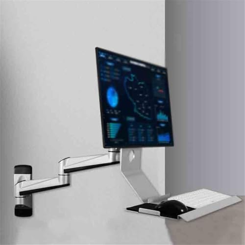 Monitor Stand- Silver Single Arm Monitor Stand with Engineering Tray Non-Folding Single Screen Adjustable Desk Mount