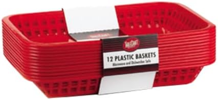 TableCraft C1077R, Cash and Carry Grande Basket, Red, Platter Food Basket, Durable Design, Ideal for Serving and Display, Versatile Use, Pack of 12, Vibrant Red Color