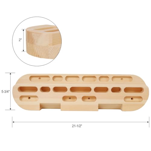 Wooden Rock Climbing Hangboard – Fingerboard Climbing Training Tool with Ergonomic Holds, Natural Wood Grip Strength Trainer for Beginners to Advanced Climbers, 21.5" Pull-Up Board with Mounting Kit