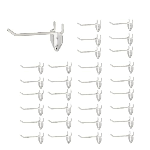 NectaCol 30 Packs 4" Long Metal Pegboard Hooks, Standard Pegboard Panel Hooks is Fit to Peg Board Panels and Pegboard Display Stand, White - size: 4 Inch