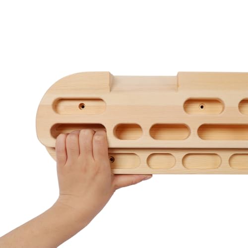 Wooden Rock Climbing Hangboard – Fingerboard Climbing Training Tool with Ergonomic Holds, Natural Wood Grip Strength Trainer for Beginners to Advanced Climbers, 21.5" Pull-Up Board with Mounting Kit