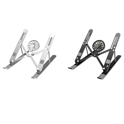 Aluminum Laptop Stand with Cooling Fan 7 Heights Adjustable Foldable Ergonomic Computer Holder for Notebook and Tablets Notebook Holder - color: Black