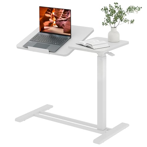 28''Pneumatic Overbed Tilting Bedside Table,Small Desk with Wheels | 27.6"x15.7" White Single-Side Flip Tabletop,Hospital Medical Bedside Table,Overbed Table with Wheels,Small Standing Desk - color: White, size: Small