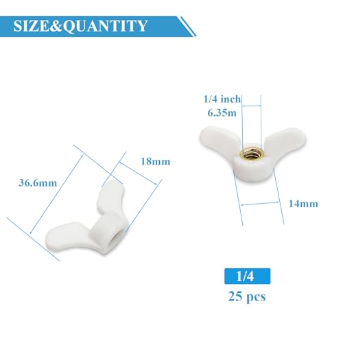 25 Pcs 1/4"-20 Wingnuts Plastic Wing Nuts Fasteners Parts Butterfly Nut, Hand Twist Tighten Hardware Nuts Butterfly Wing-Nut - size: 1/4"-20 - Plastic - 25 Pcs