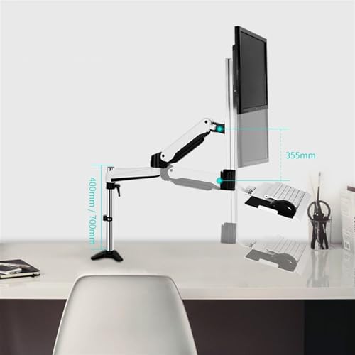 Monitor Arm, Single Monitor Desk Mount, Sit Stand Workstation with keyboard tray and mouse box, Height Adjustable gas spring Single Monitor Mount Arm, Holds up to 13.2lbs ,for Laptop, Computer ect(700 - size: 700mm