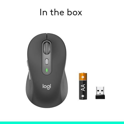 Logitech Signature Plus M750 L Wireless Mouse - for Large Hands, SmartWheel, Bluetooth, Multi Device, 24-Month Battery, Silent Clicks, Customizable Side Buttons, Contoured Shape - Graphite - style: Large Size