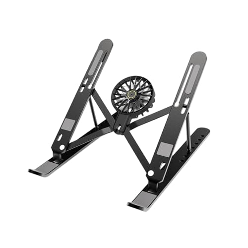 Aluminum Laptop Stand with Cooling Fan 7 Heights Adjustable Foldable Ergonomic Computer Holder for Notebook and Tablets Notebook Holder - color: Black