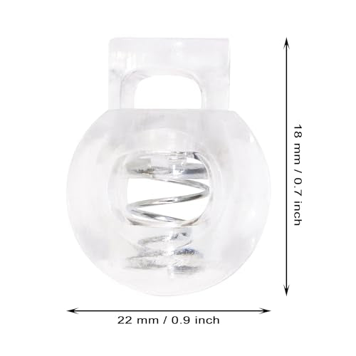 Shapenty Clear Plastic Cord Locks Round Single Hole Spring Toggle Stoppers for Drawstring Bags Short Shoelace, 22x18mm