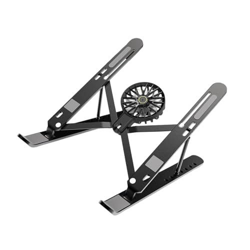 Aluminum Laptop Stand with Cooling Fan 7 Heights Adjustable Foldable Ergonomic Computer Holder for Notebook and Tablets Notebook Holder - color: Black