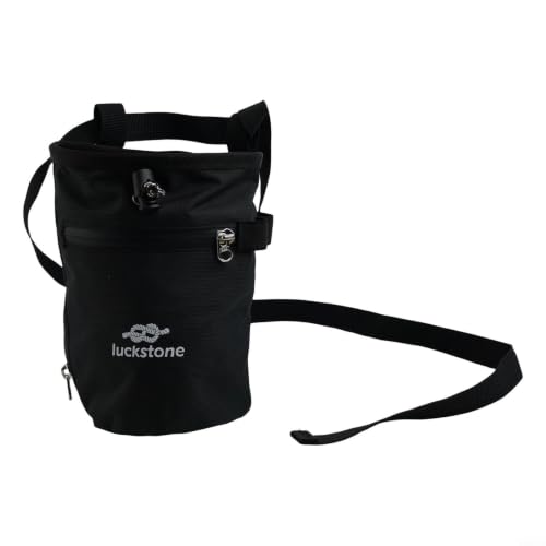 Climbing Chalk Bag with Anti-Leak Drawstring 420D Oxford Magnesium Powder Pouch for Rock Climbing Bouldering Weightlifting Gymnastics Adjustable Belt Two Pockets Fits Large Hands 13x19cm - size: Black